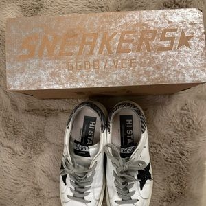 Golden Goose HI Star sneakers white with black glitter star with box. Size 38